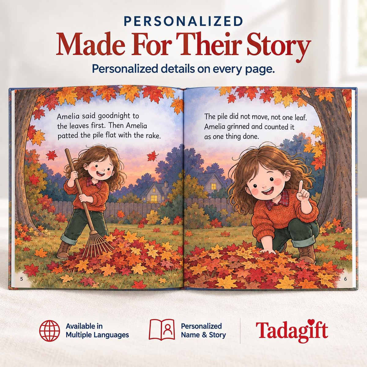 Personalized Children's Book in Hardcover: Illustrated Goodnight Autumn Story with Wrapping Paper Included