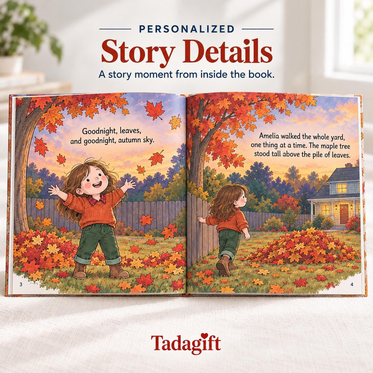Personalized Children's Book in Hardcover: Illustrated Goodnight Autumn Story with Wrapping Paper Included