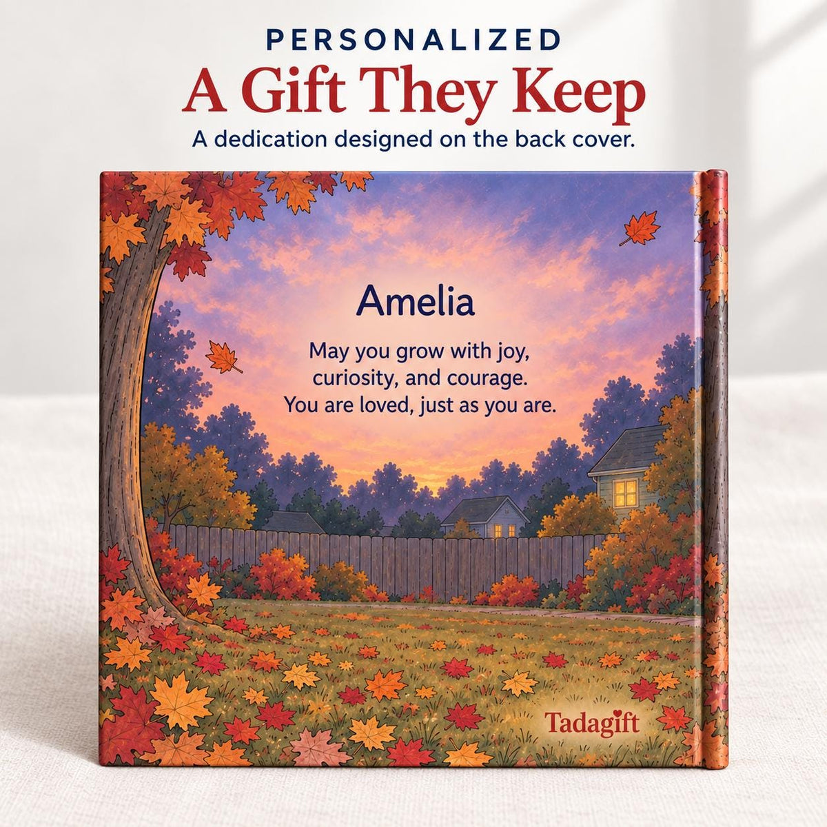 Personalized Children's Book in Hardcover: Illustrated Goodnight Autumn Story with Wrapping Paper Included