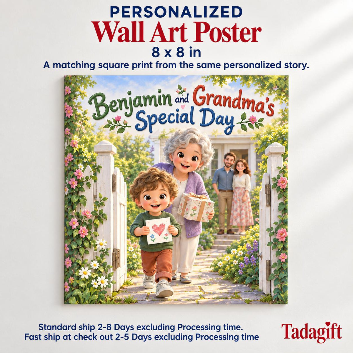 Personalized Children's Book in Hardcover: Illustrated Day with Grandma with Wrapping Paper Included