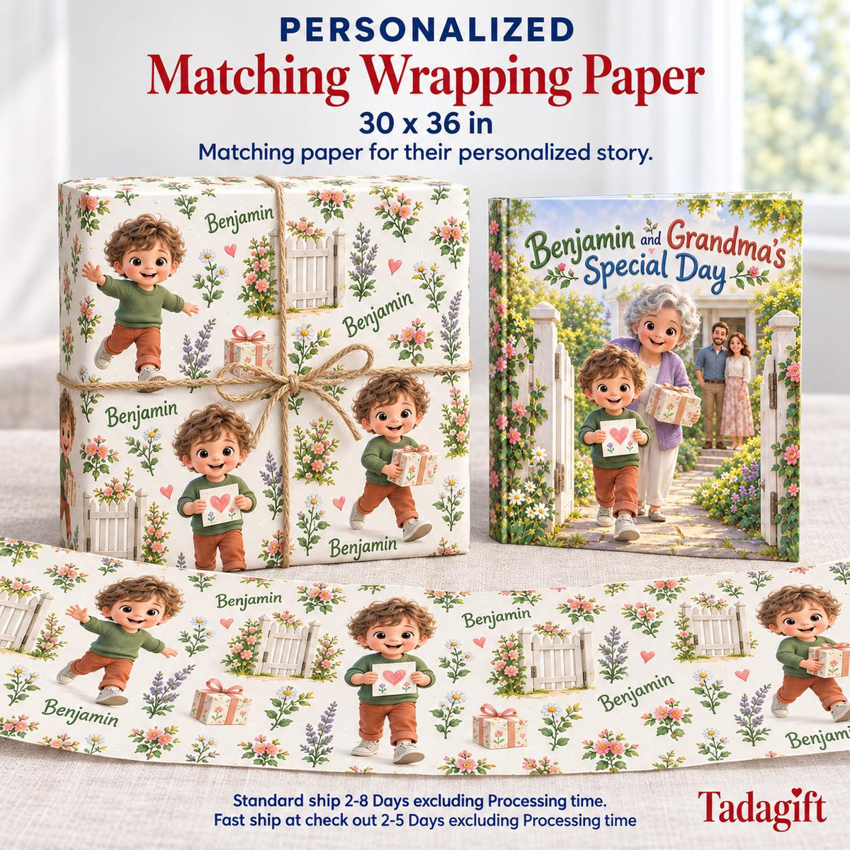 Personalized Children's Book in Hardcover: Illustrated Day with Grandma with Wrapping Paper Included