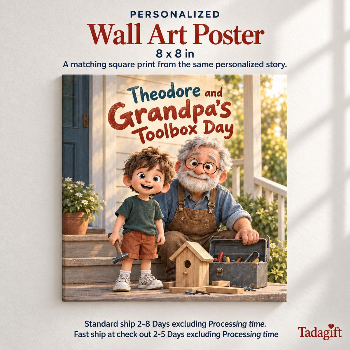 Personalized Children's Book in Hardcover: Illustrated Grandpas Toolbox Story with Wrapping Paper Included