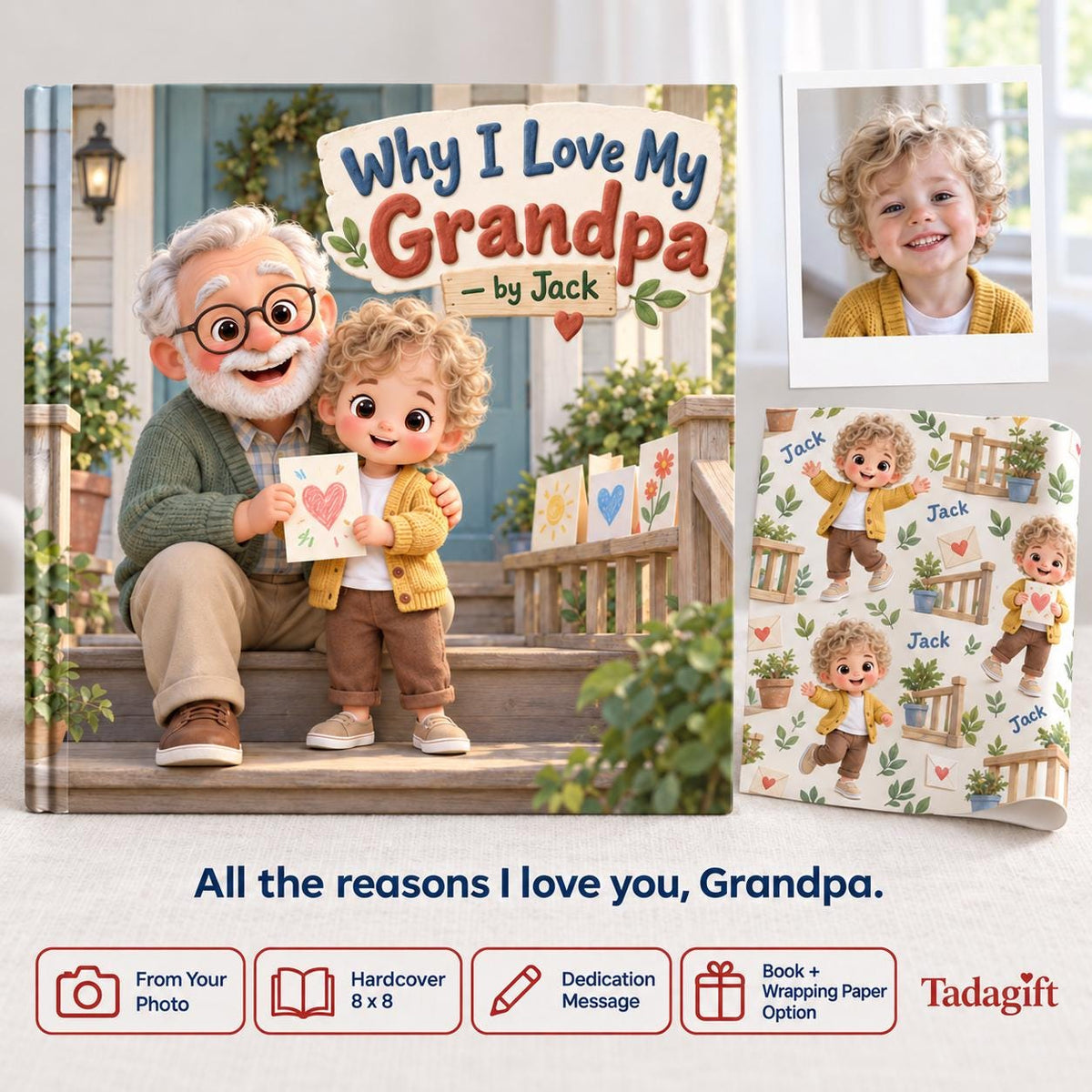 Personalized Children's Book in Hardcover: Why I Love My Grandpa with Wrapping Paper Included