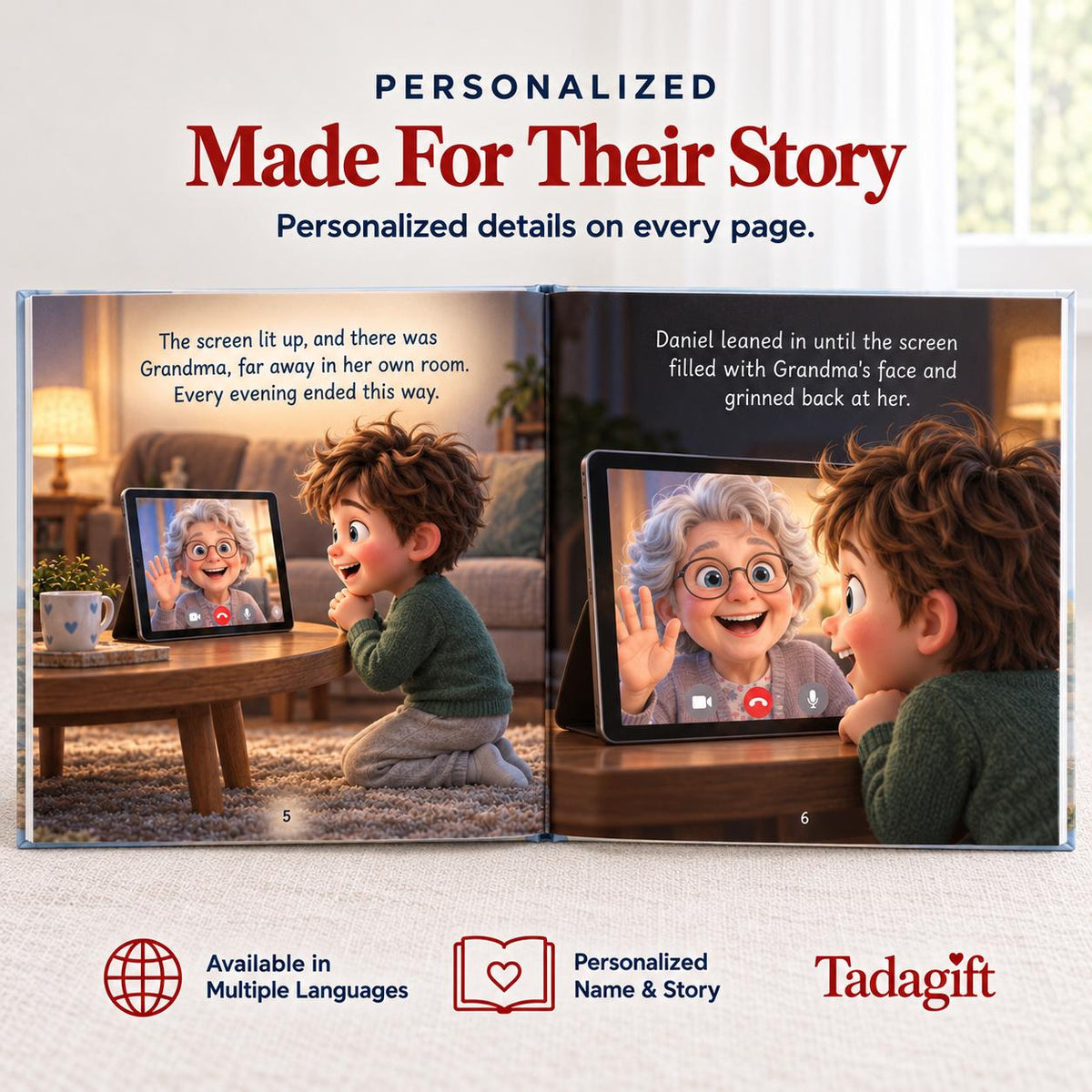 Personalized Children's Book in Hardcover: Illustrated Goodnight Grandma Story with Wrapping Paper Included
