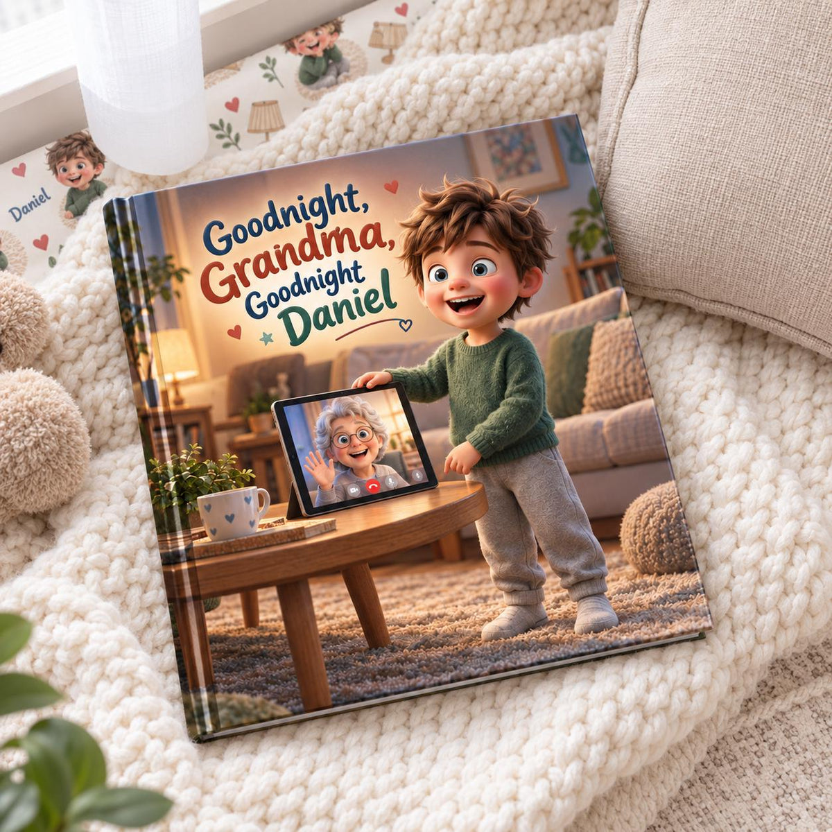 Personalized Children's Book in Hardcover: Illustrated Goodnight Grandma Story with Wrapping Paper Included