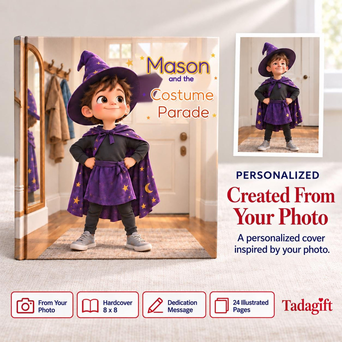 Personalized Children's Book in Hardcover: Halloween Costume Parade Story with Wrapping Paper Included