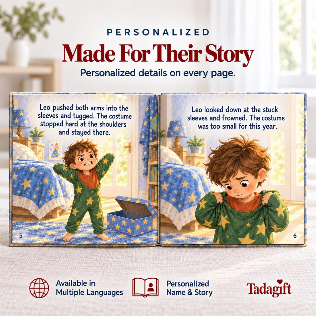 Personalized Children's Book in Hardcover: Costume That Did Not Fit with Wrapping Paper Included
