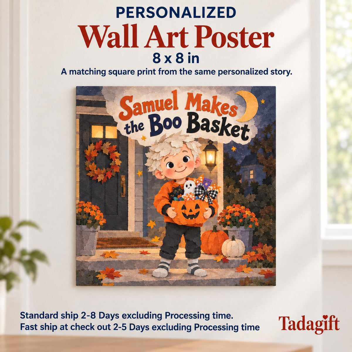 Personalized Children's Book in Hardcover: Illustrated Making Boo Basket with Wrapping Paper Included
