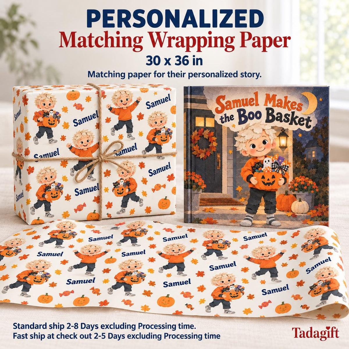 Personalized Children's Book in Hardcover: Illustrated Making Boo Basket with Wrapping Paper Included
