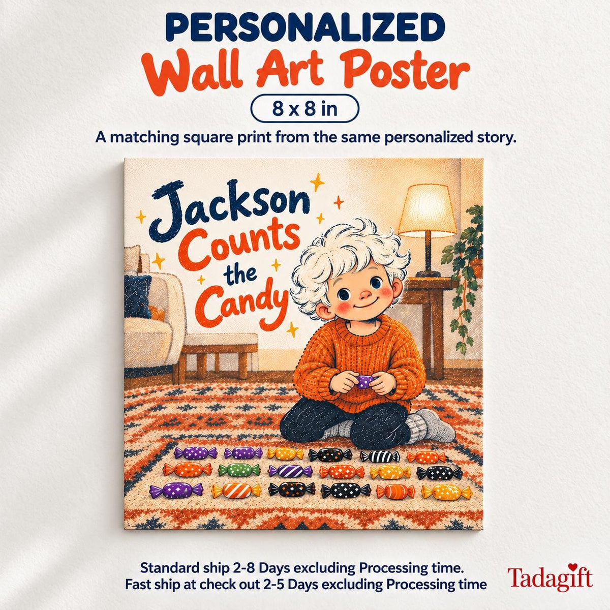 Personalized Children's Book in Hardcover: Halloween Counting Candy Story with Wrapping Paper Included