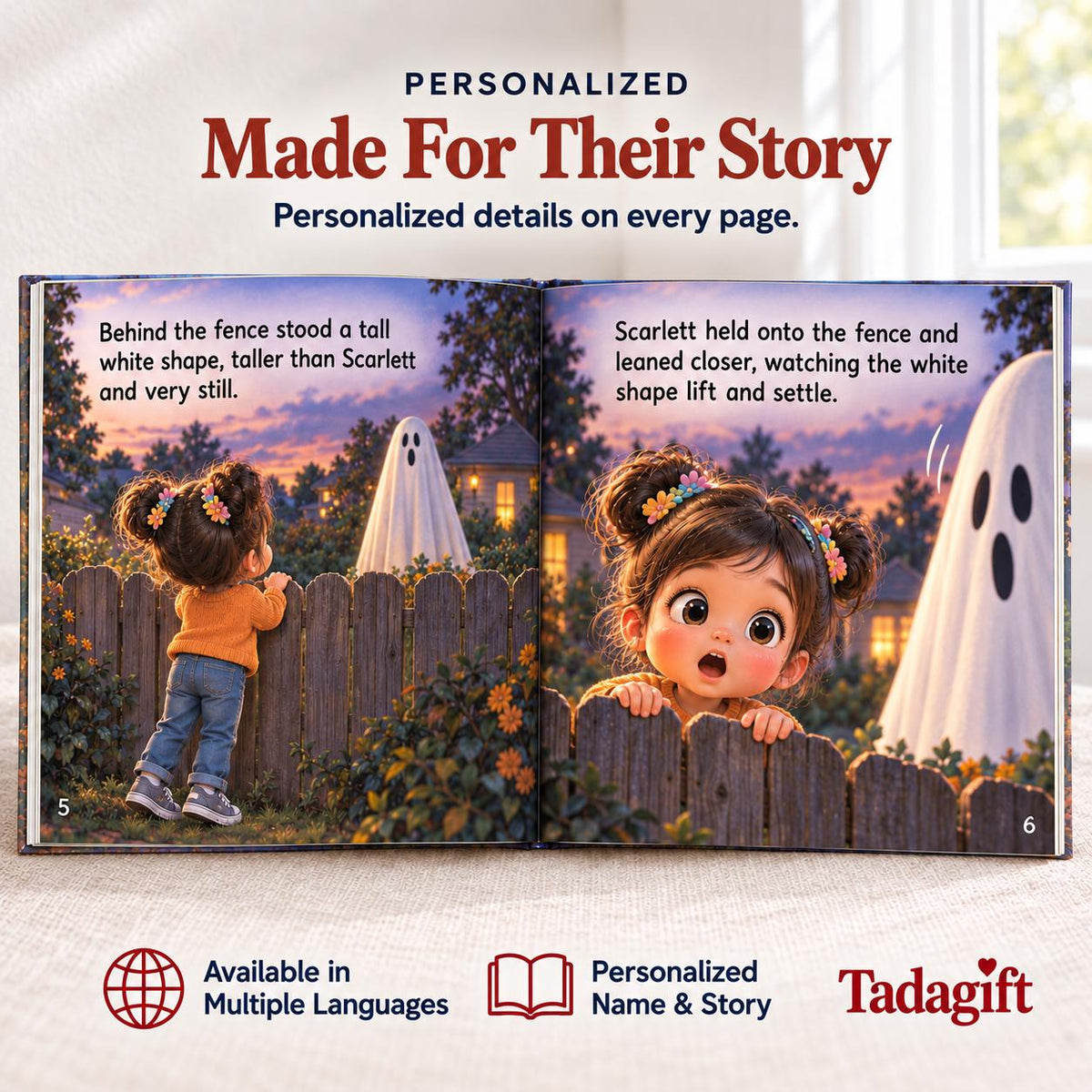 Personalized Children's Book in Hardcover: Halloween Friendly Ghost Story with Wrapping Paper Included