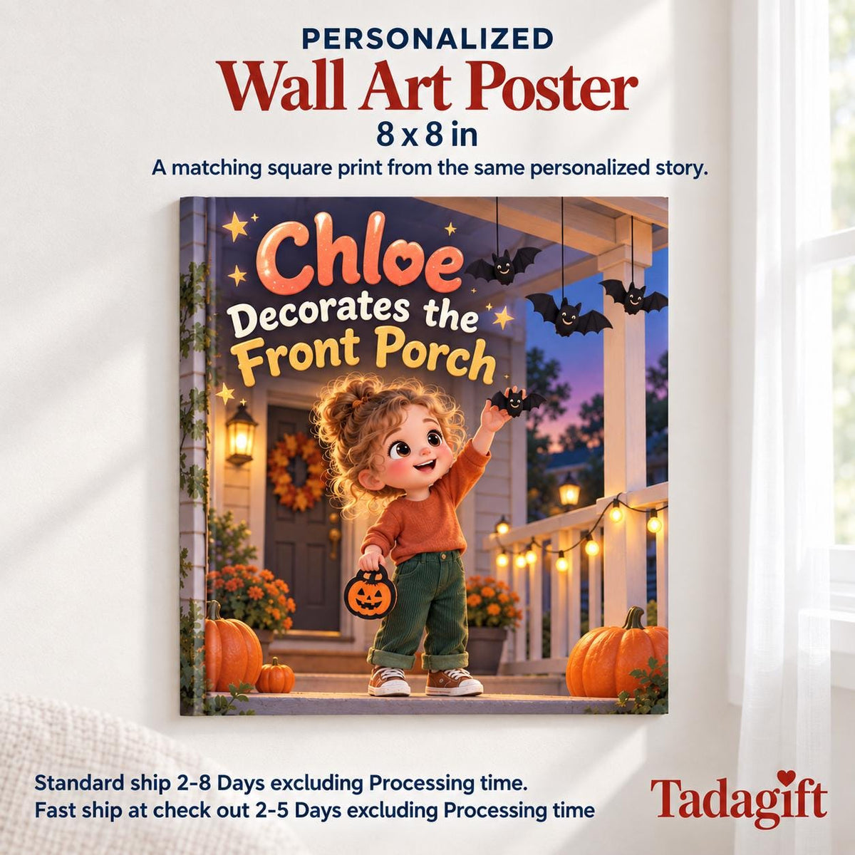 Personalized Children's Book in Hardcover: Halloween Decorating Porch Story with Wrapping Paper Included