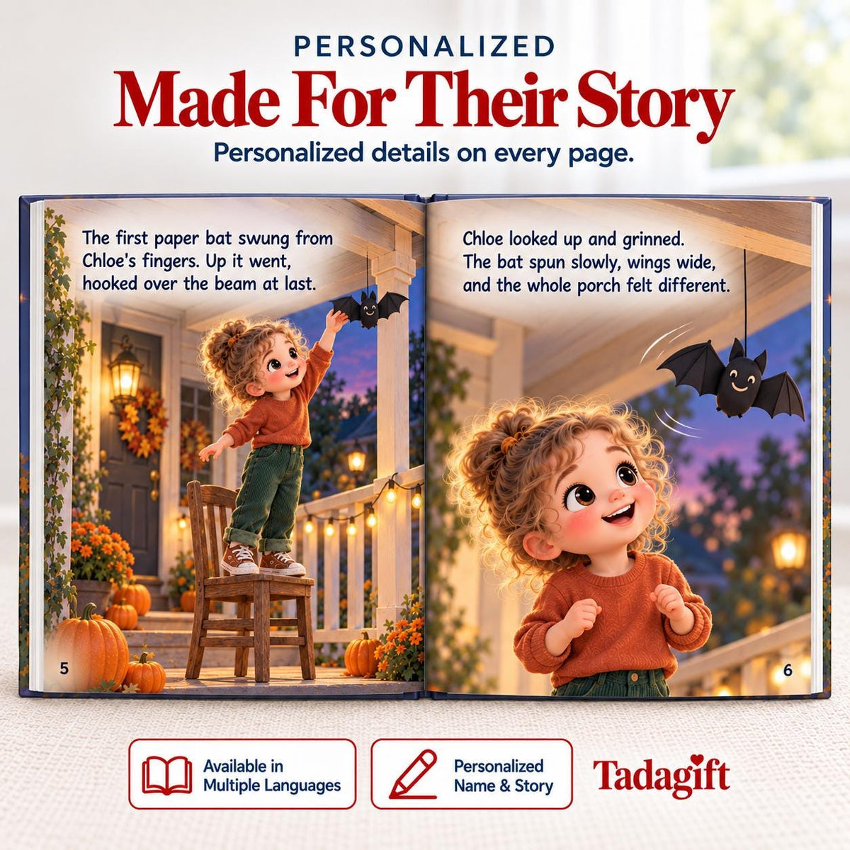Personalized Children's Book in Hardcover: Halloween Decorating Porch Story with Wrapping Paper Included