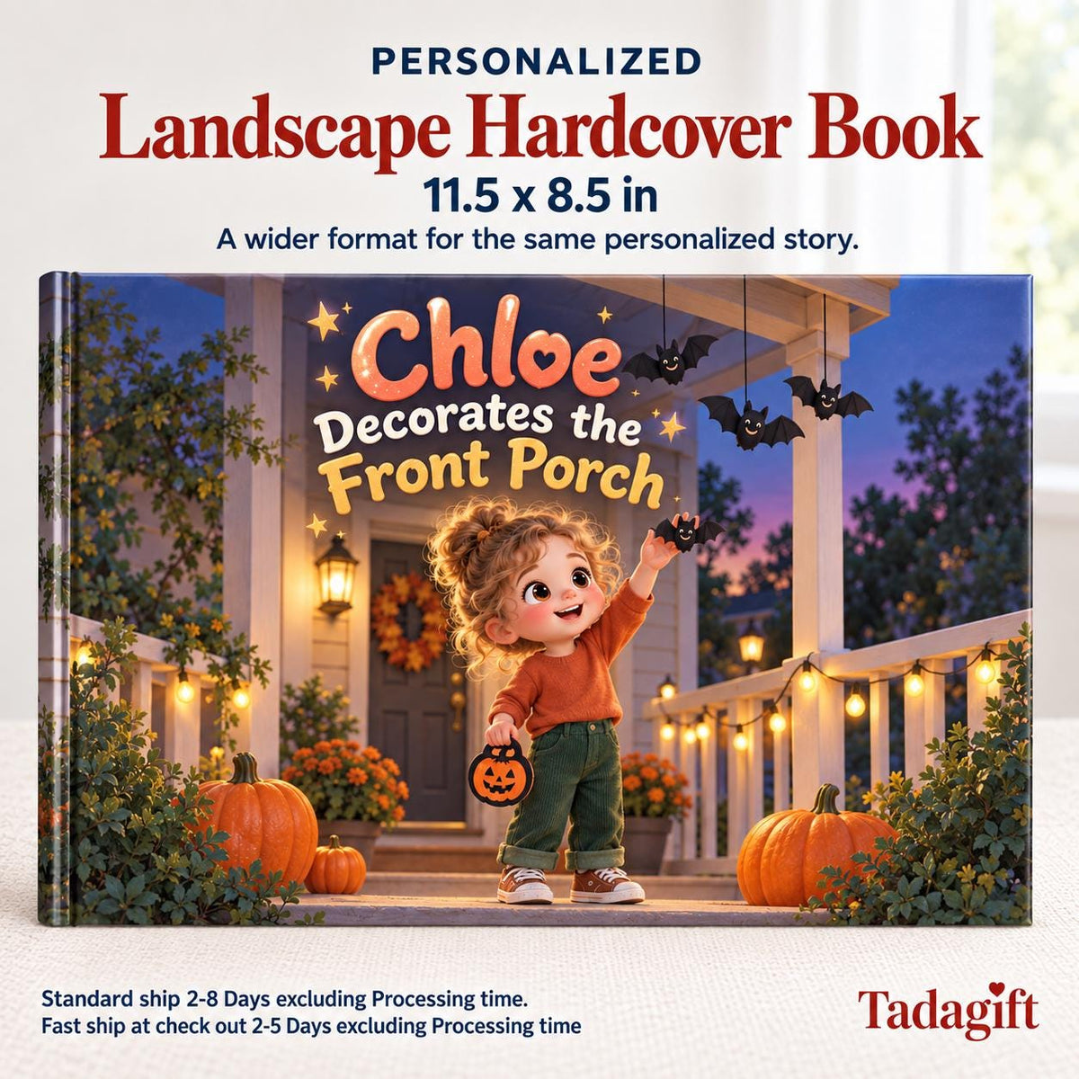 Personalized Children's Book in Hardcover: Halloween Decorating Porch Story with Wrapping Paper Included