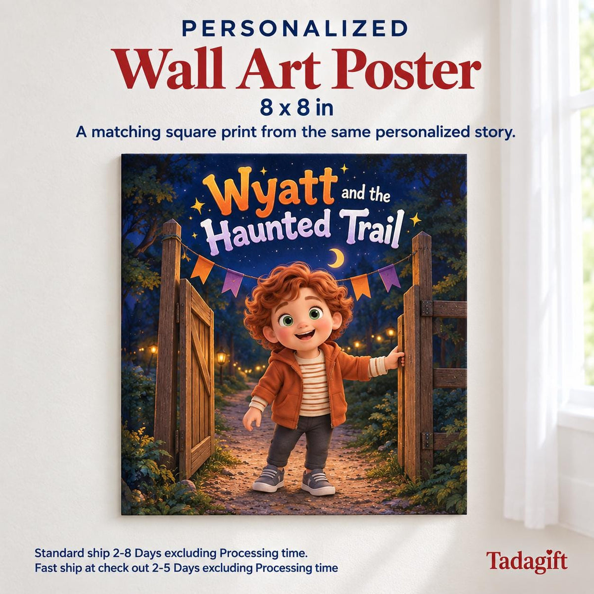 Personalized Children's Book in Hardcover: Halloween Haunted Trail Story with Wrapping Paper Included