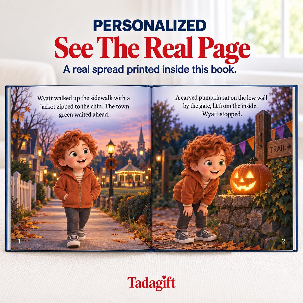 Personalized Children's Book in Hardcover: Halloween Haunted Trail Story with Wrapping Paper Included
