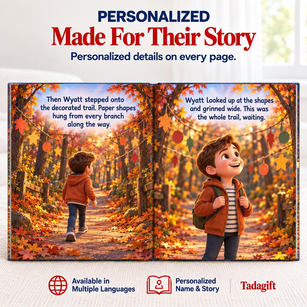 Personalized Children's Book in Hardcover: Halloween Haunted Trail Story with Wrapping Paper Included