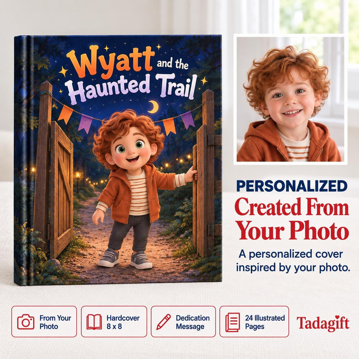 Personalized Children's Book in Hardcover: Halloween Haunted Trail Story with Wrapping Paper Included