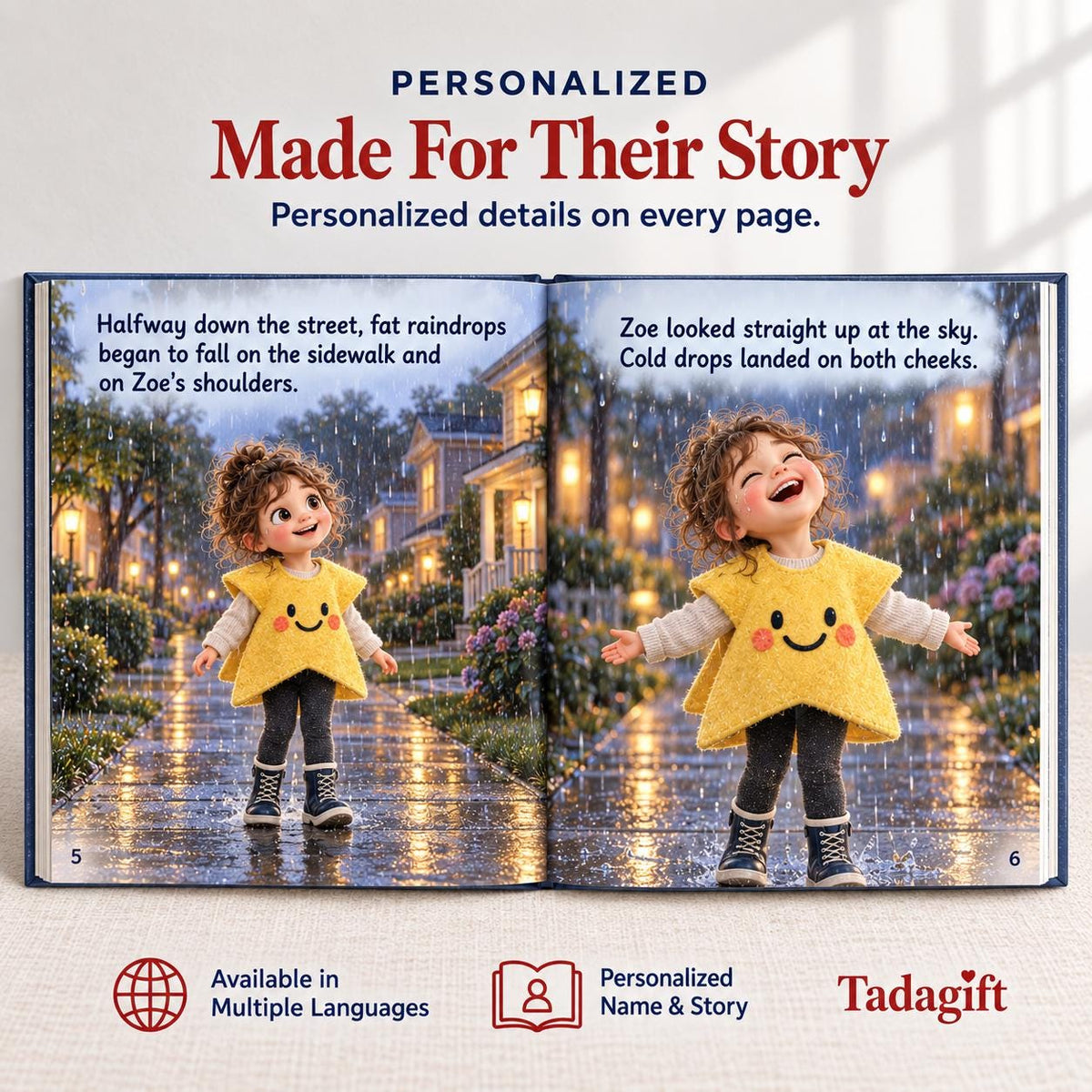 Personalized Children's Book in Hardcover: Trick or Treat in Rain with Wrapping Paper Included