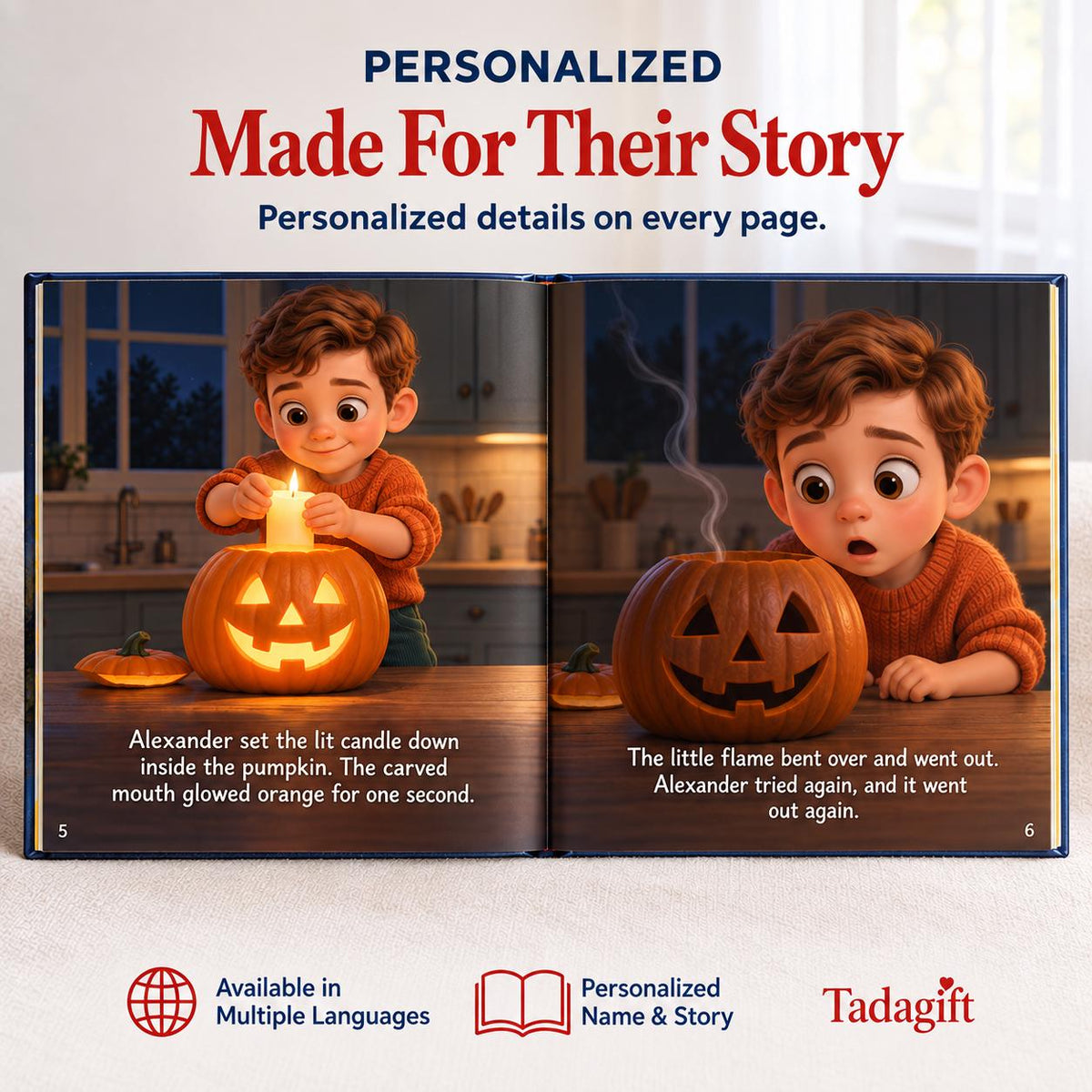Personalized Children's Book in Hardcover: Pumpkin That Would Not Light with Wrapping Paper Included
