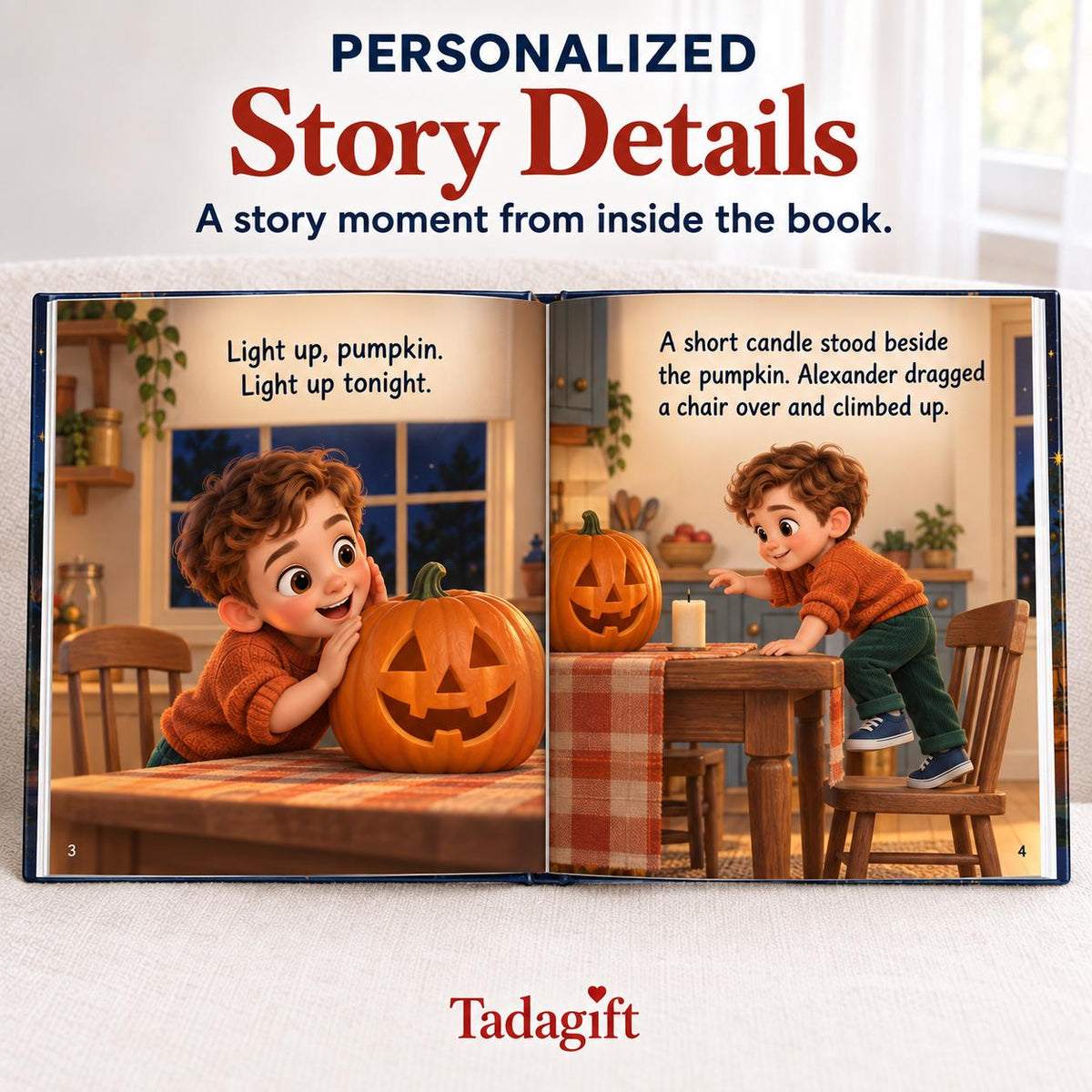 Personalized Children's Book in Hardcover: Pumpkin That Would Not Light with Wrapping Paper Included