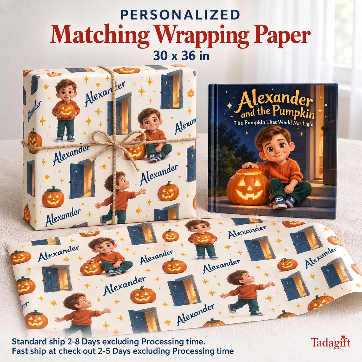 Personalized Children's Book in Hardcover: Pumpkin That Would Not Light with Wrapping Paper Included