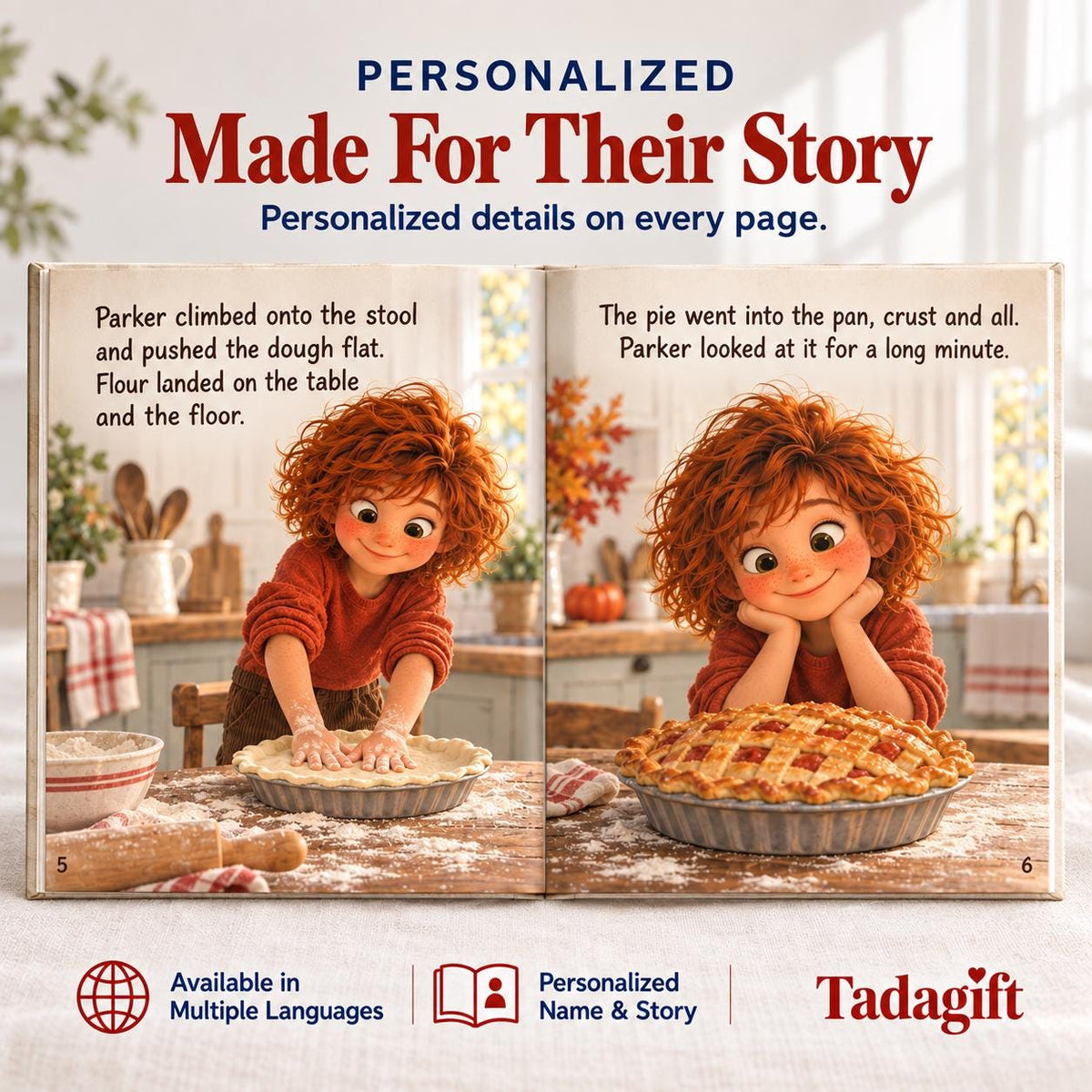 Personalized Children's Book in Hardcover: Illustrated Turkey Day Morning with Wrapping Paper Included