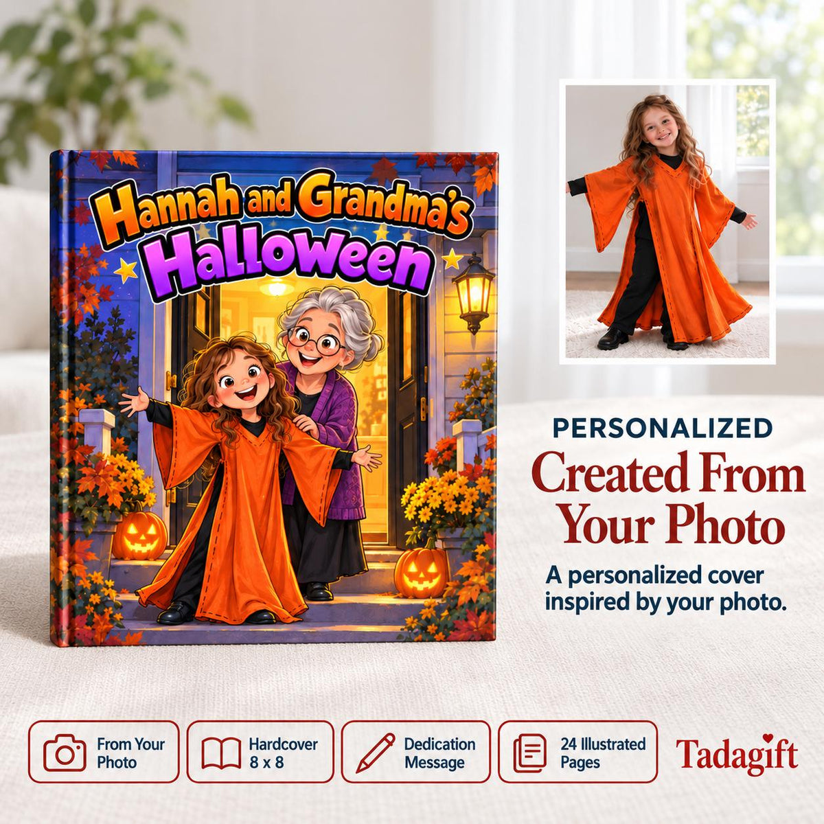 Personalized Children's Book in Hardcover: Halloween Story for Grandma with Wrapping Paper Included