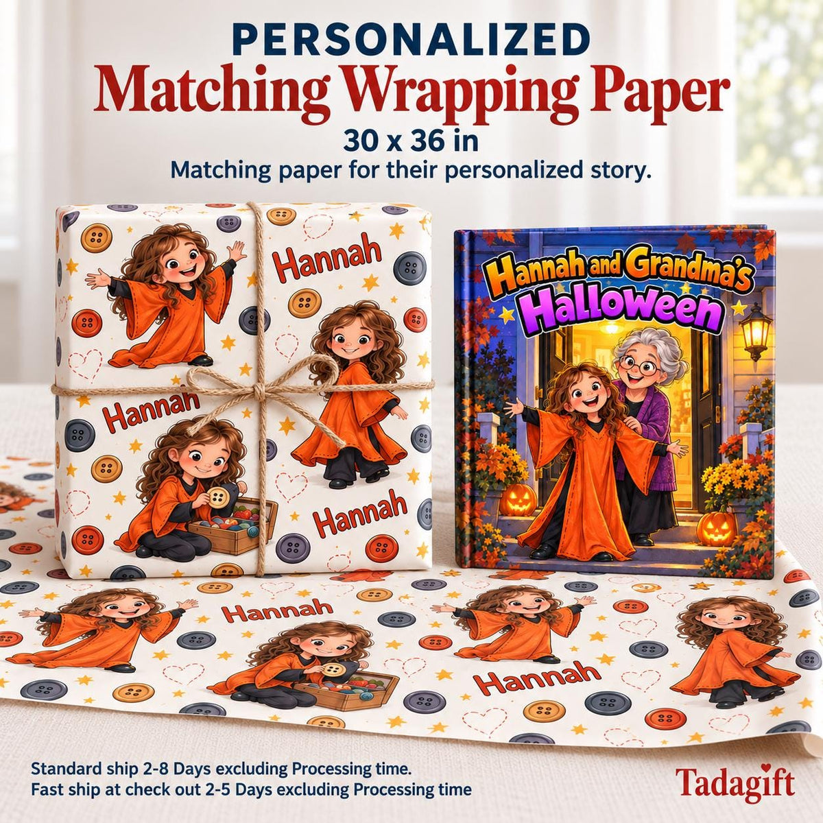 Personalized Children's Book in Hardcover: Halloween Story for Grandma with Wrapping Paper Included