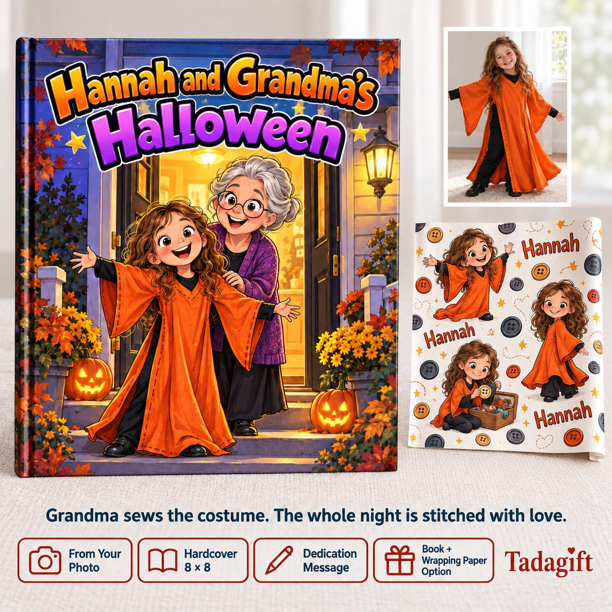 Personalized Children's Book in Hardcover: Halloween Story for Grandma with Wrapping Paper Included