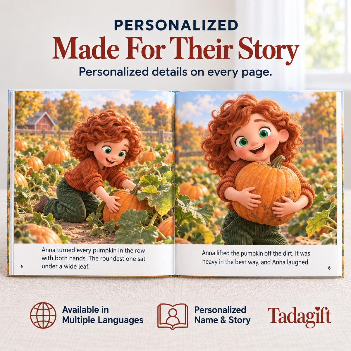 Personalized Children's Book from Photo, Pumpkin Patch Adventure, Thanks Giving Gift For Daughter