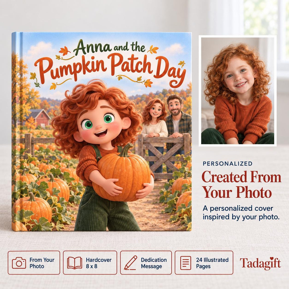 Personalized Children's Book from Photo, Pumpkin Patch Adventure, Thanks Giving Gift For Daughter