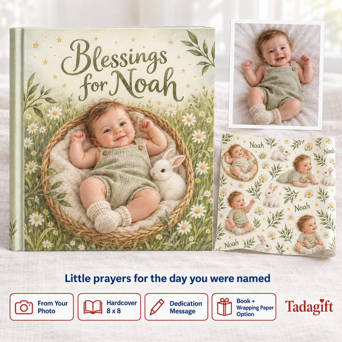 Custom Baby Photo First Book of Prayers, Christian Bedtime Keepsake, Baptism Baby Blessing Gift