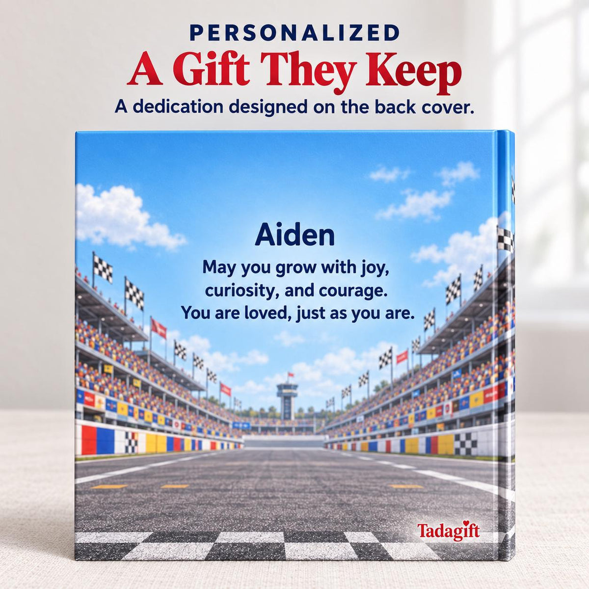 Personalized Children's Book in Hardcover: Racing Last on Grid with Wrapping Paper Included
