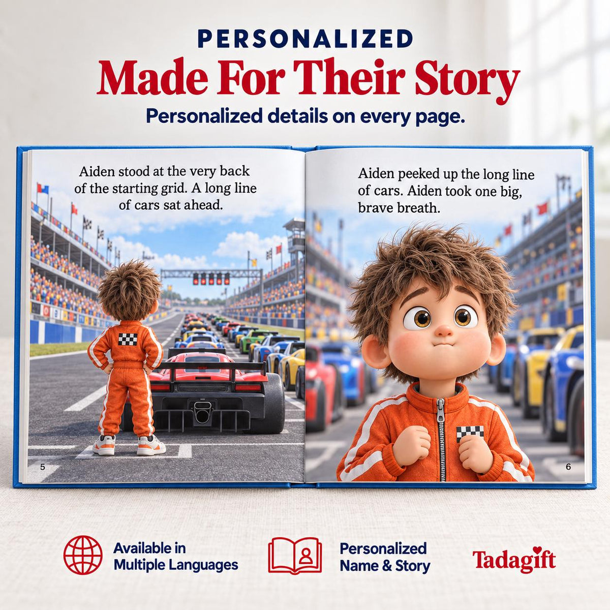 Personalized Children's Book in Hardcover: Racing Last on Grid with Wrapping Paper Included