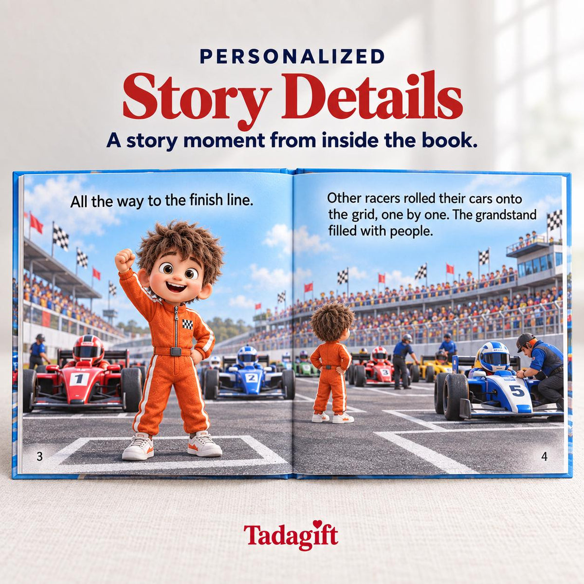 Personalized Children's Book in Hardcover: Racing Last on Grid with Wrapping Paper Included