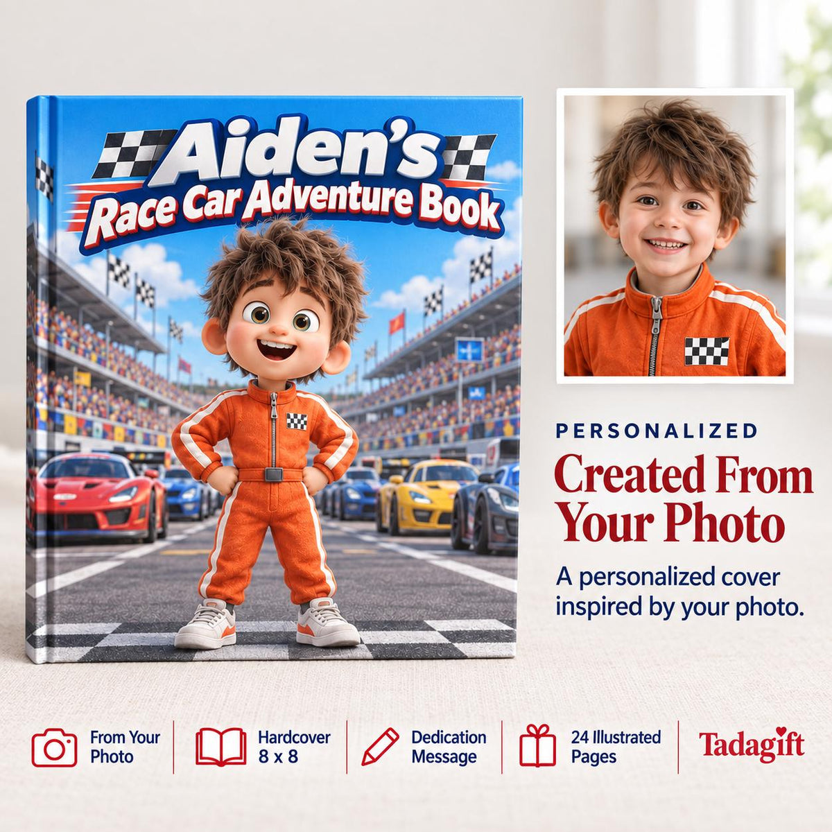 Personalized Children's Book in Hardcover: Racing Last on Grid with Wrapping Paper Included