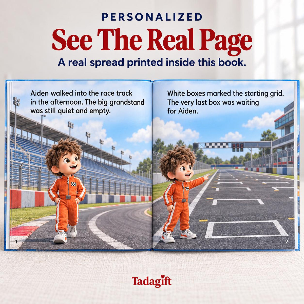 Personalized Children's Book in Hardcover: Racing Last on Grid with Wrapping Paper Included