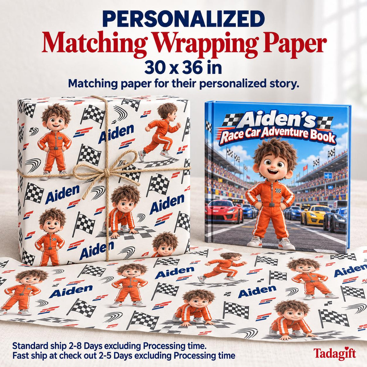 Personalized Children's Book in Hardcover: Racing Last on Grid with Wrapping Paper Included