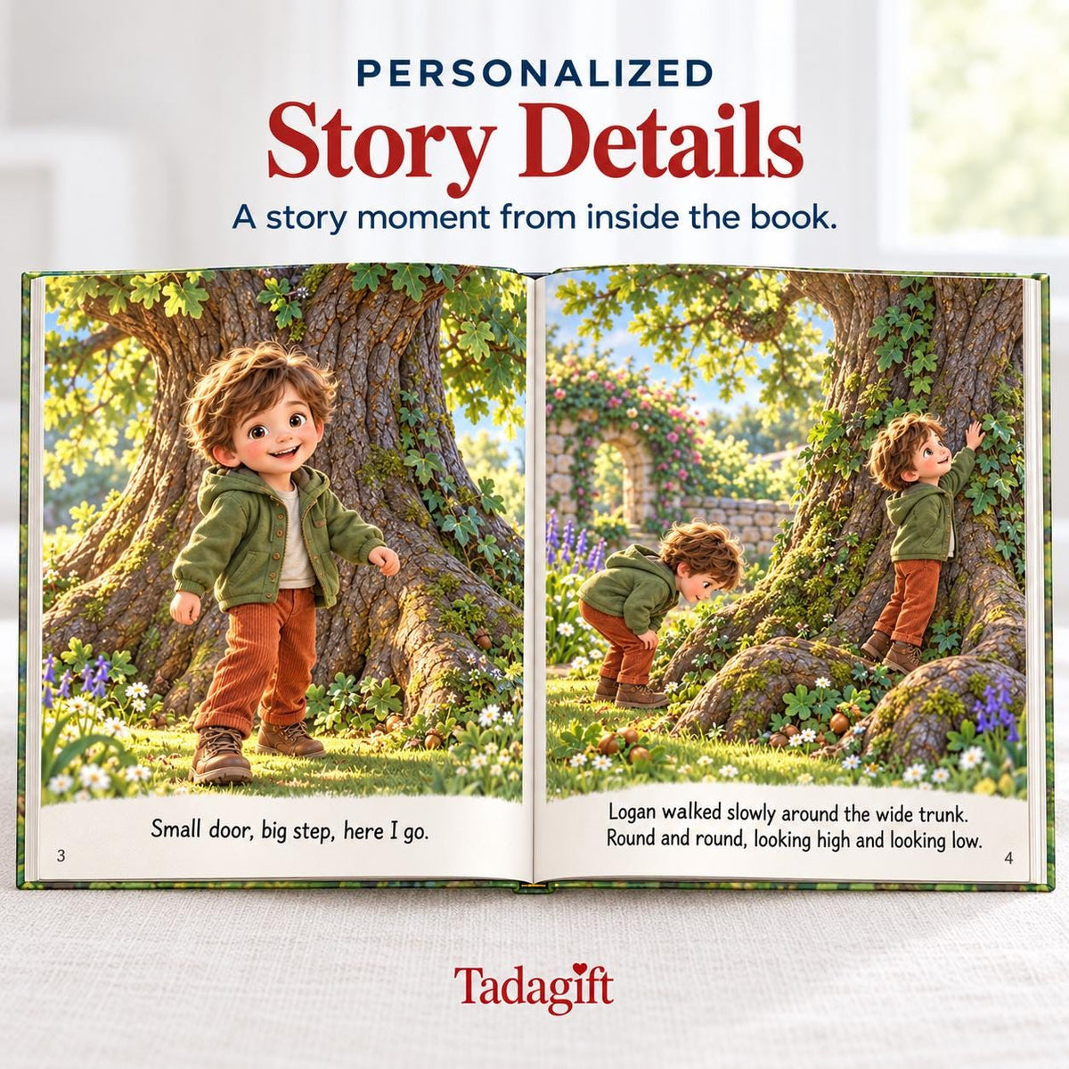 Personalized Children's Book in Hardcover: Illustrated Door in Oak Advnture with Wrapping Paper Included