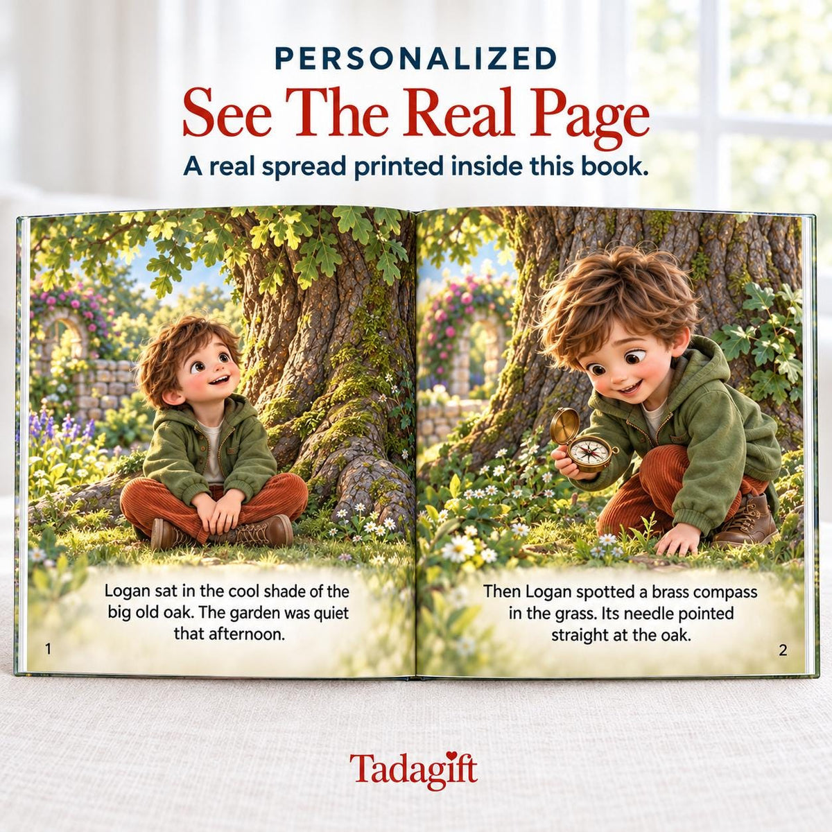 Personalized Children's Book in Hardcover: Illustrated Door in Oak Advnture with Wrapping Paper Included