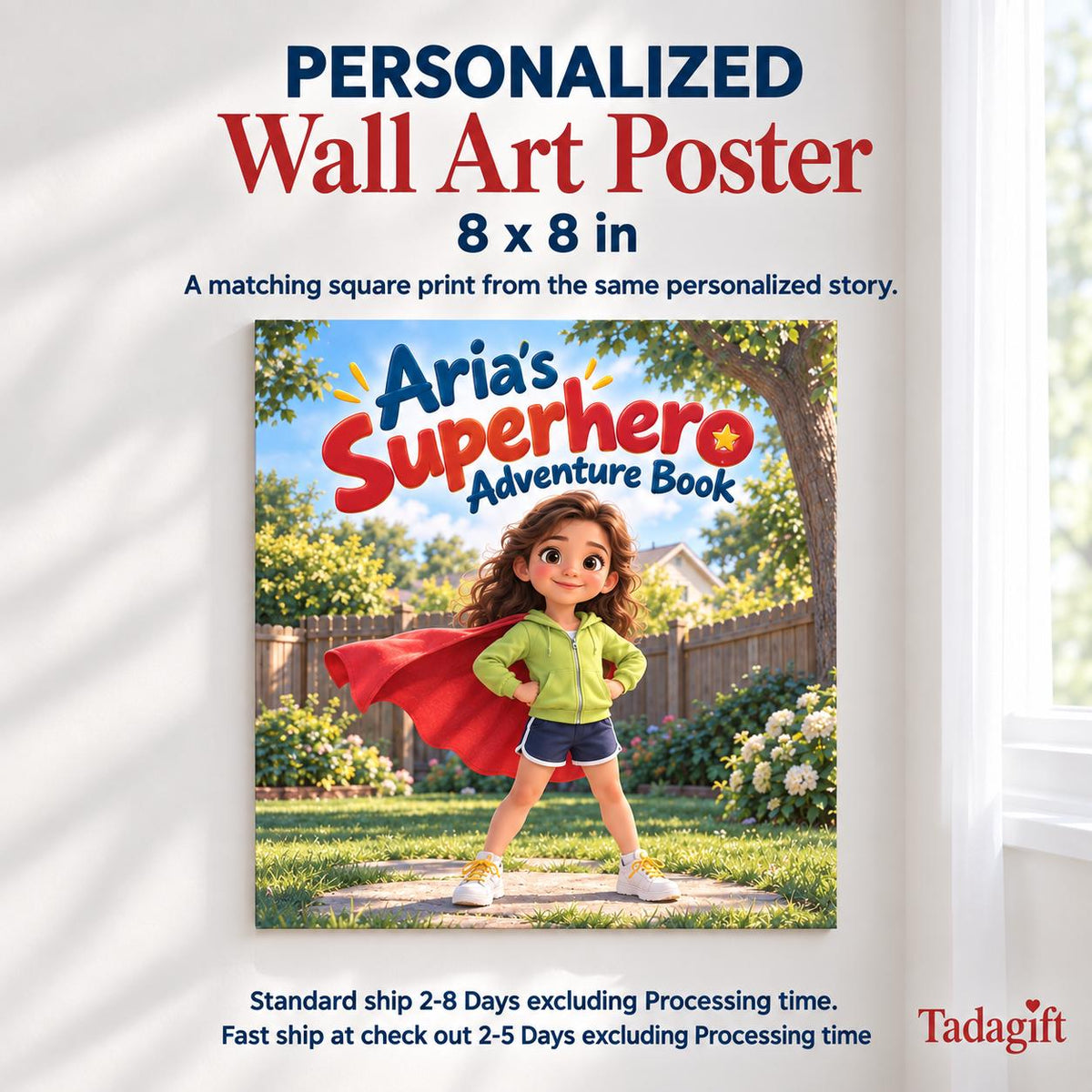 Personalized Children's Book in Hardcover: Illustrated Superhero Kid with Wrapping Paper Included