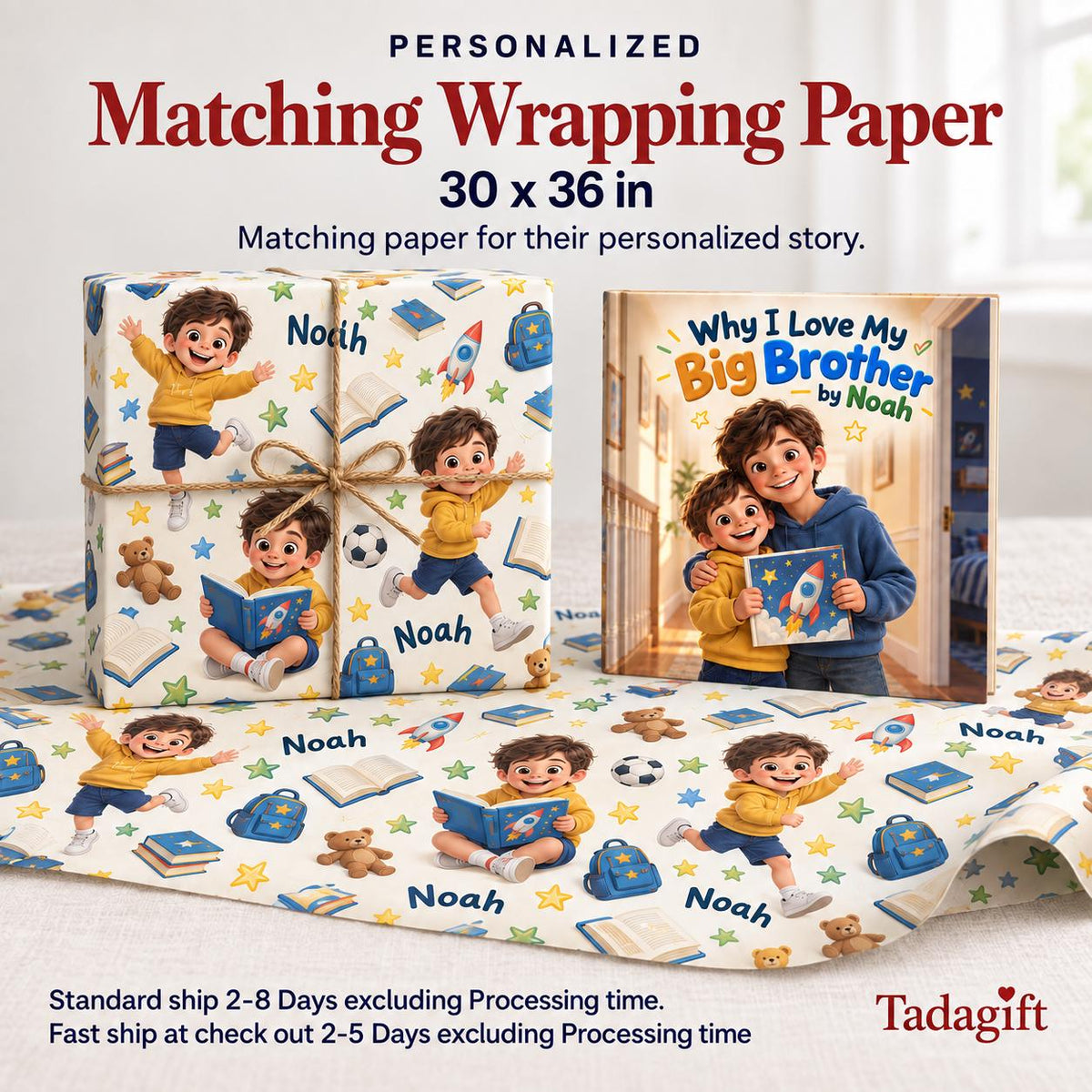 Personalized Children's Book in Hardcover: I Love My Big Brother with Wrapping Paper Included
