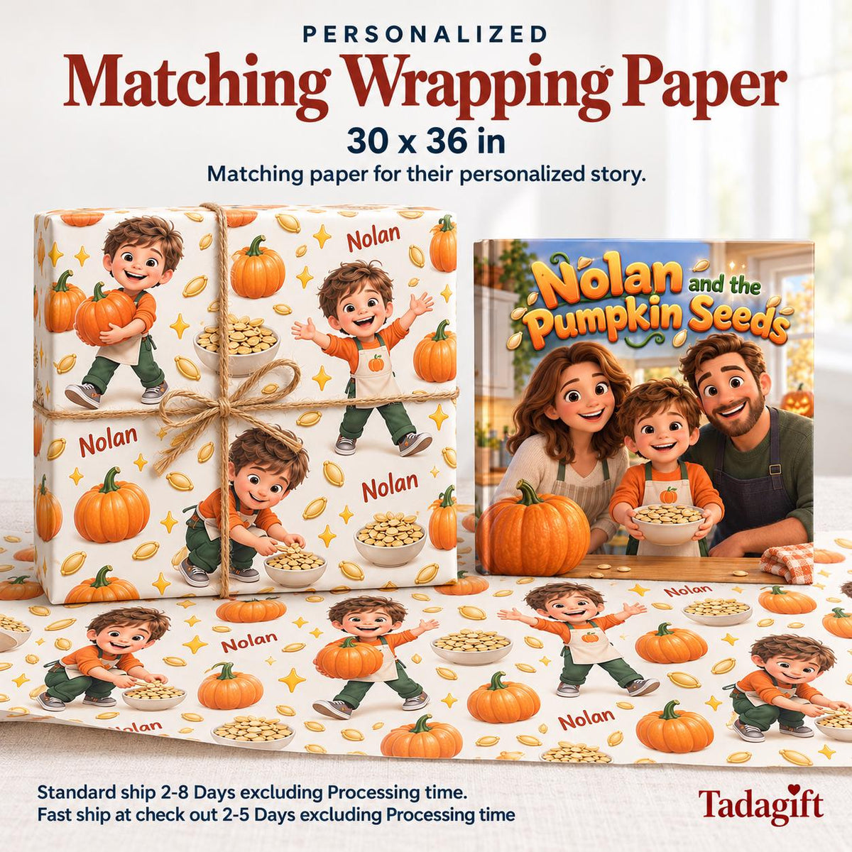 Personalized Children's Book in Hardcover: Illustrated Roasting Pumpkin Seeds with Wrapping Paper Included