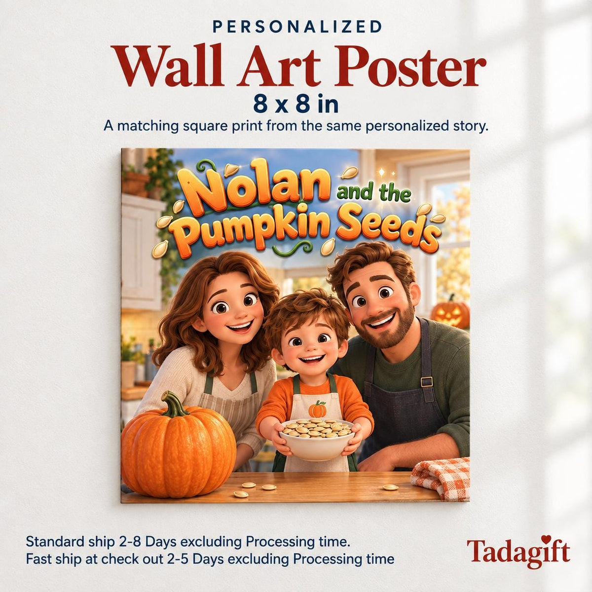 Personalized Children's Book in Hardcover: Illustrated Roasting Pumpkin Seeds with Wrapping Paper Included