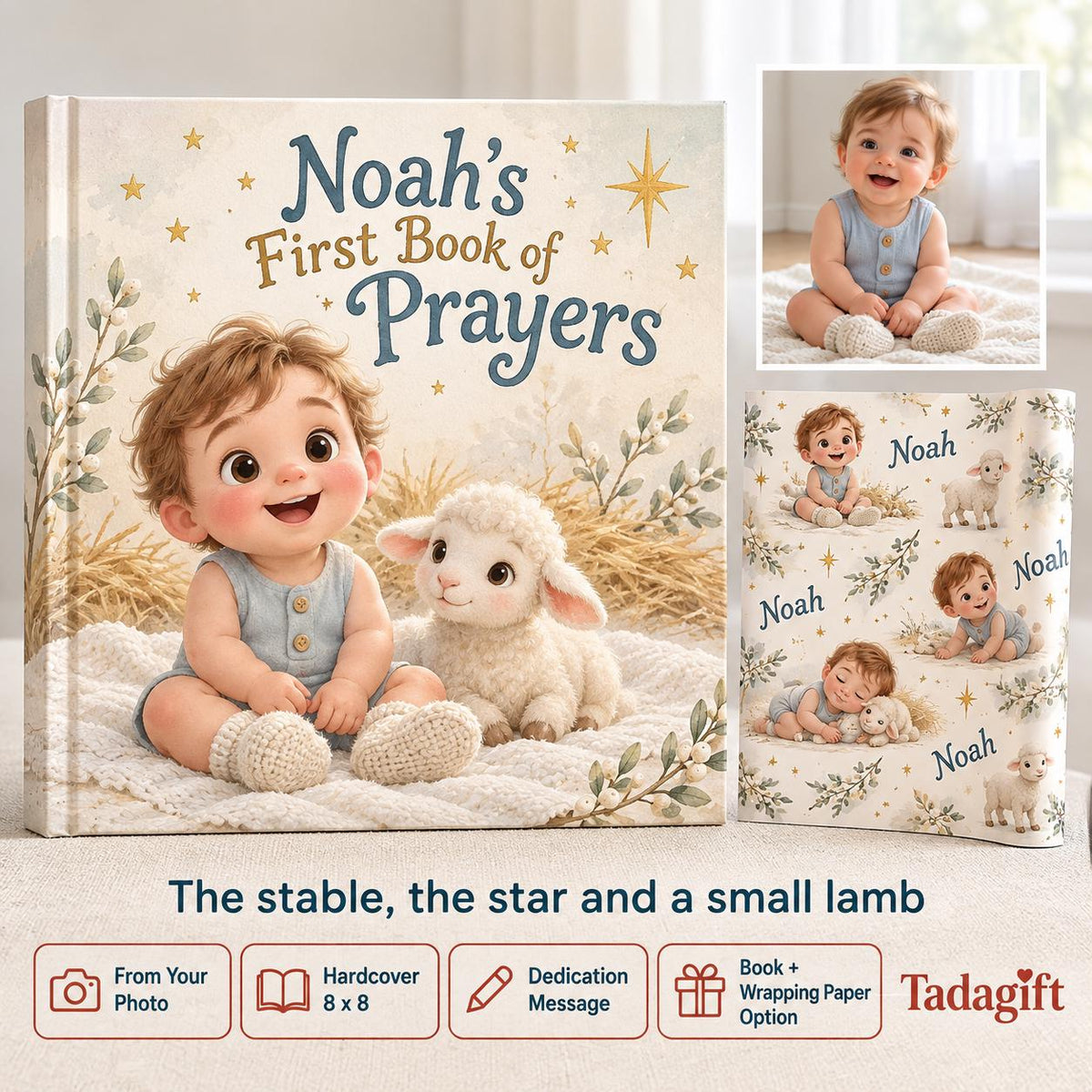 Custom Photo Baby First Prayer Book, Christian Bedtime Prayers Keepsake, Baptism Christening Gift