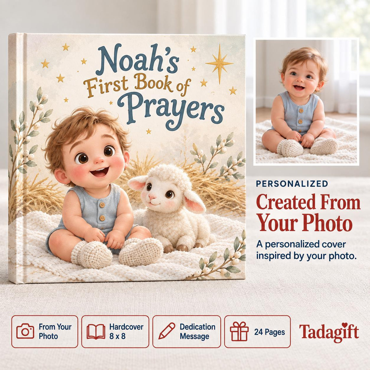 Custom Photo Baby First Prayer Book, Christian Bedtime Prayers Keepsake, Baptism Christening Gift