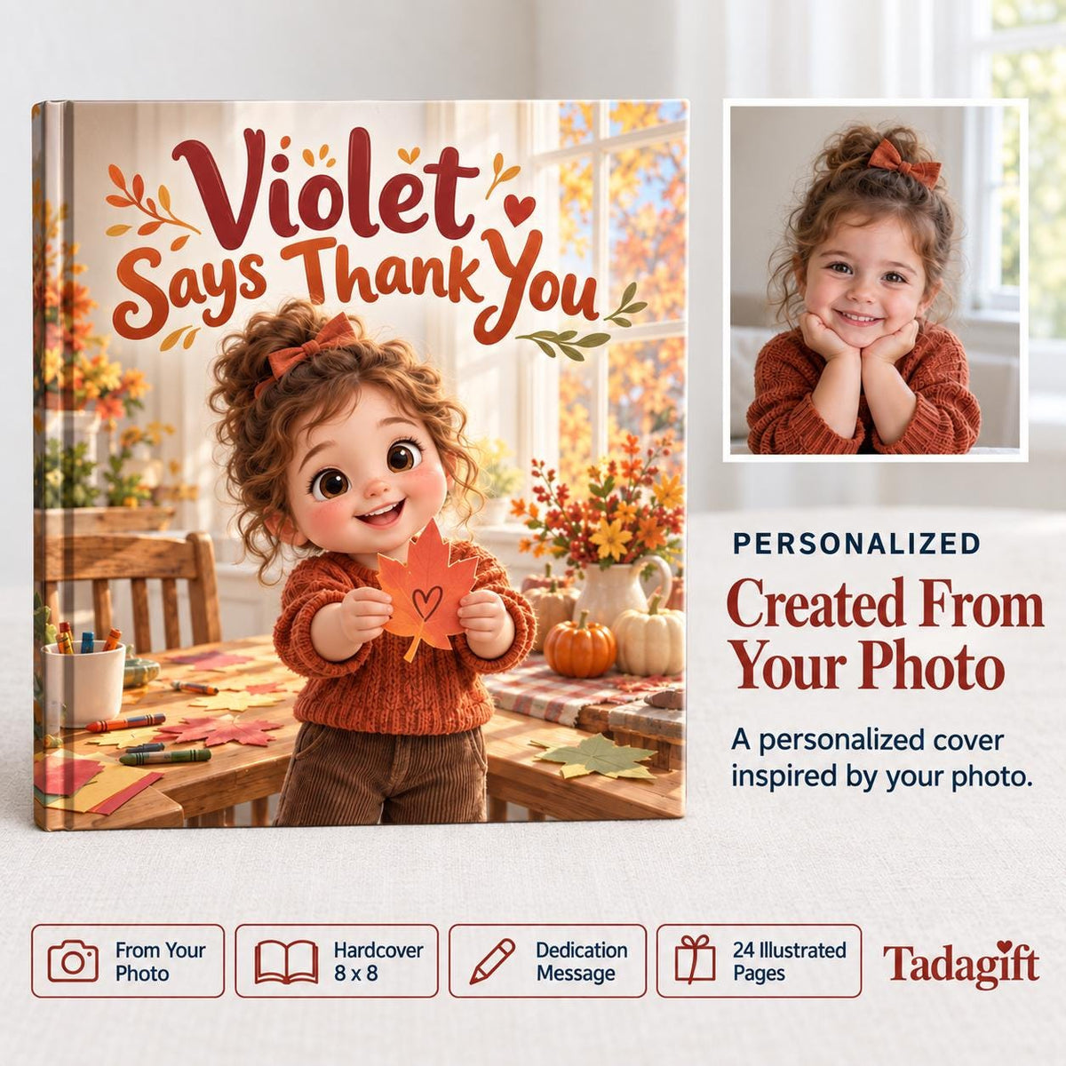 Personalized Children's Book in Hardcover: Illustrated Saying Thank You with Wrapping Paper Included