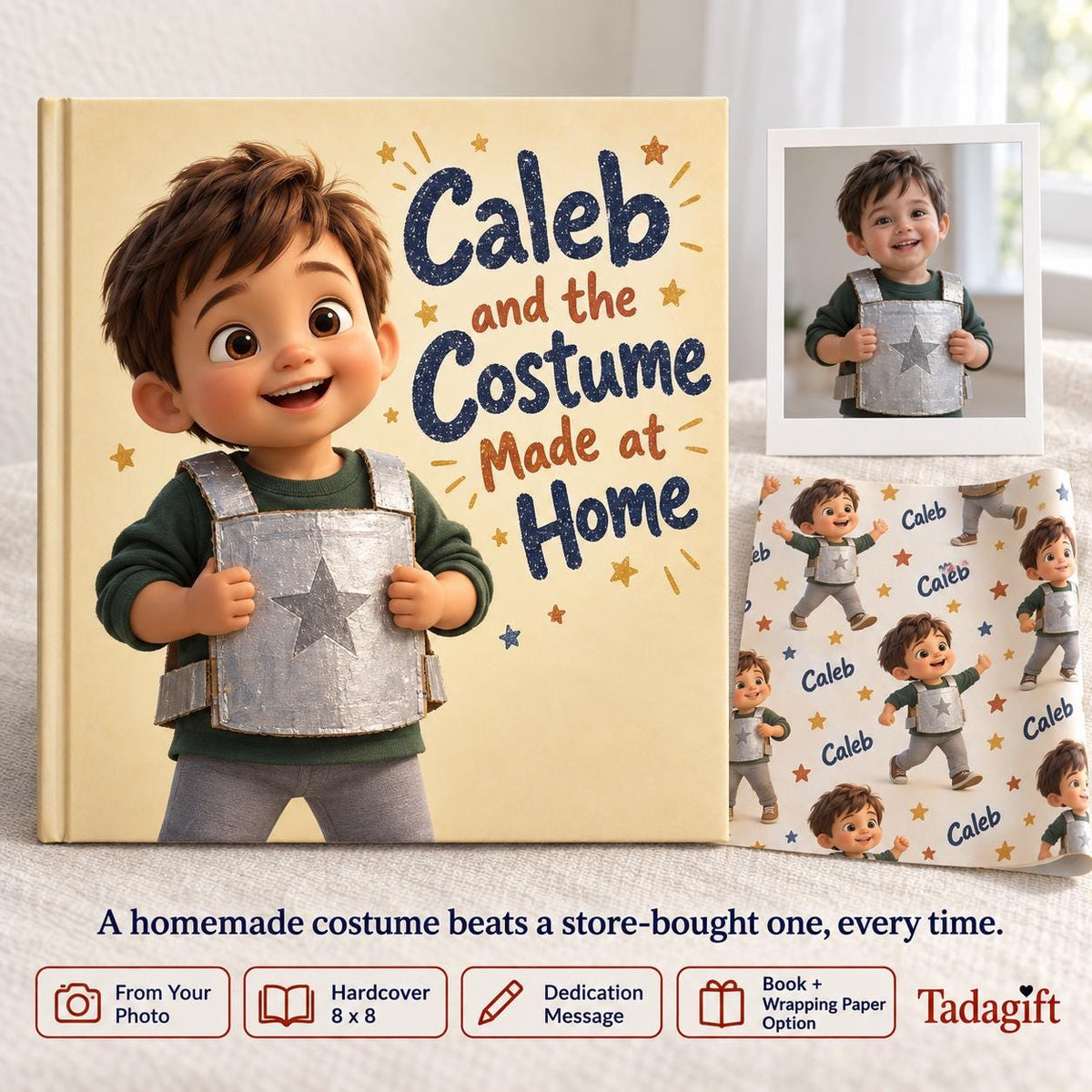 Personalized Children's Book in Hardcover: Halloween Homemade Costume Story with Wrapping Paper Included