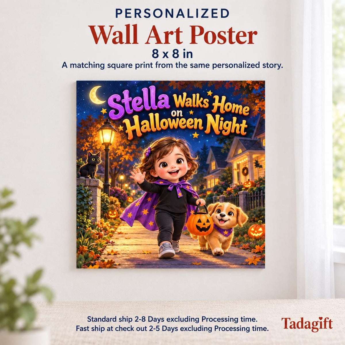 Personalized Children's Book in Hardcover: Illustrated Halloween Walk Home with Wrapping Paper Included